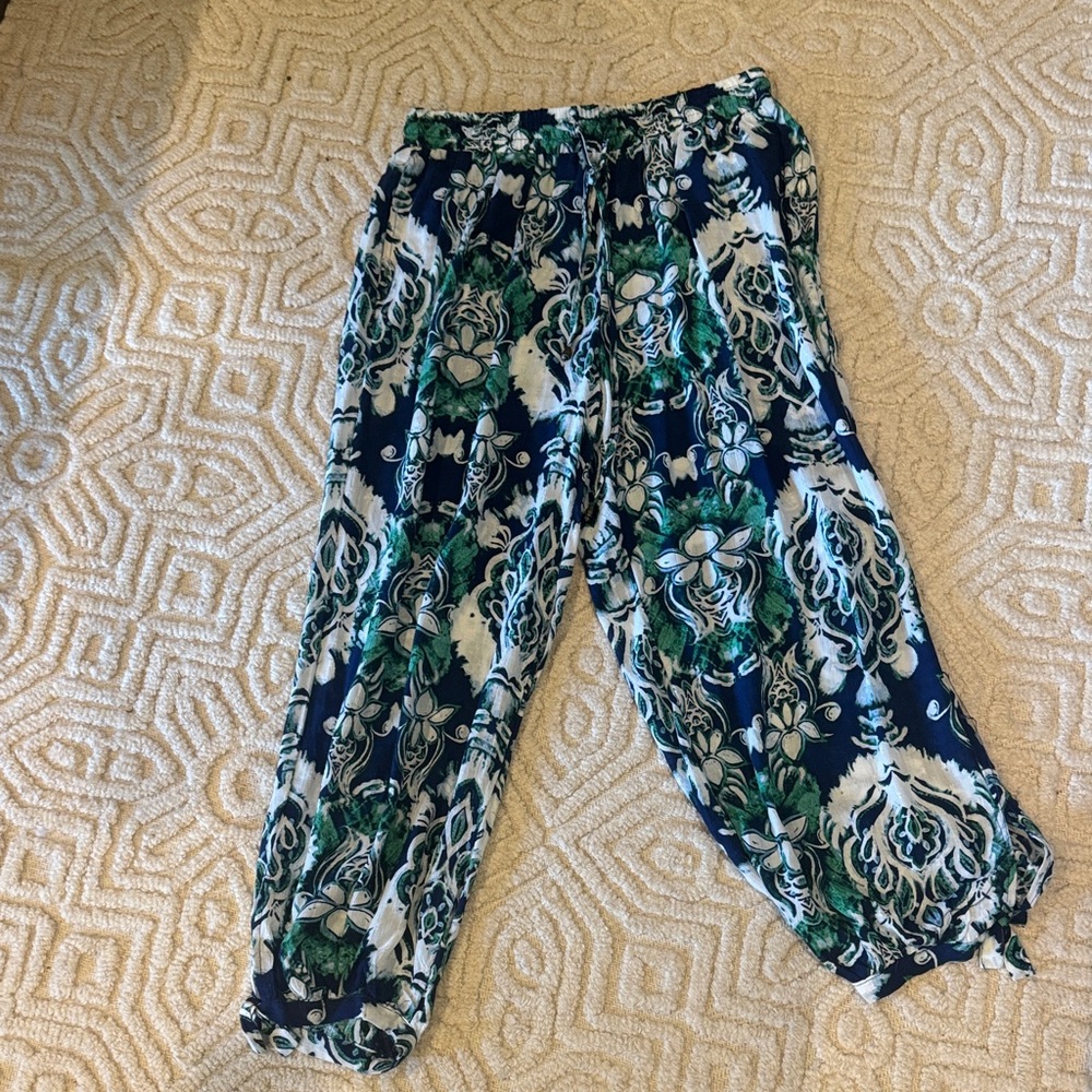 Nicole Miller Blue and Green Floral Joggers